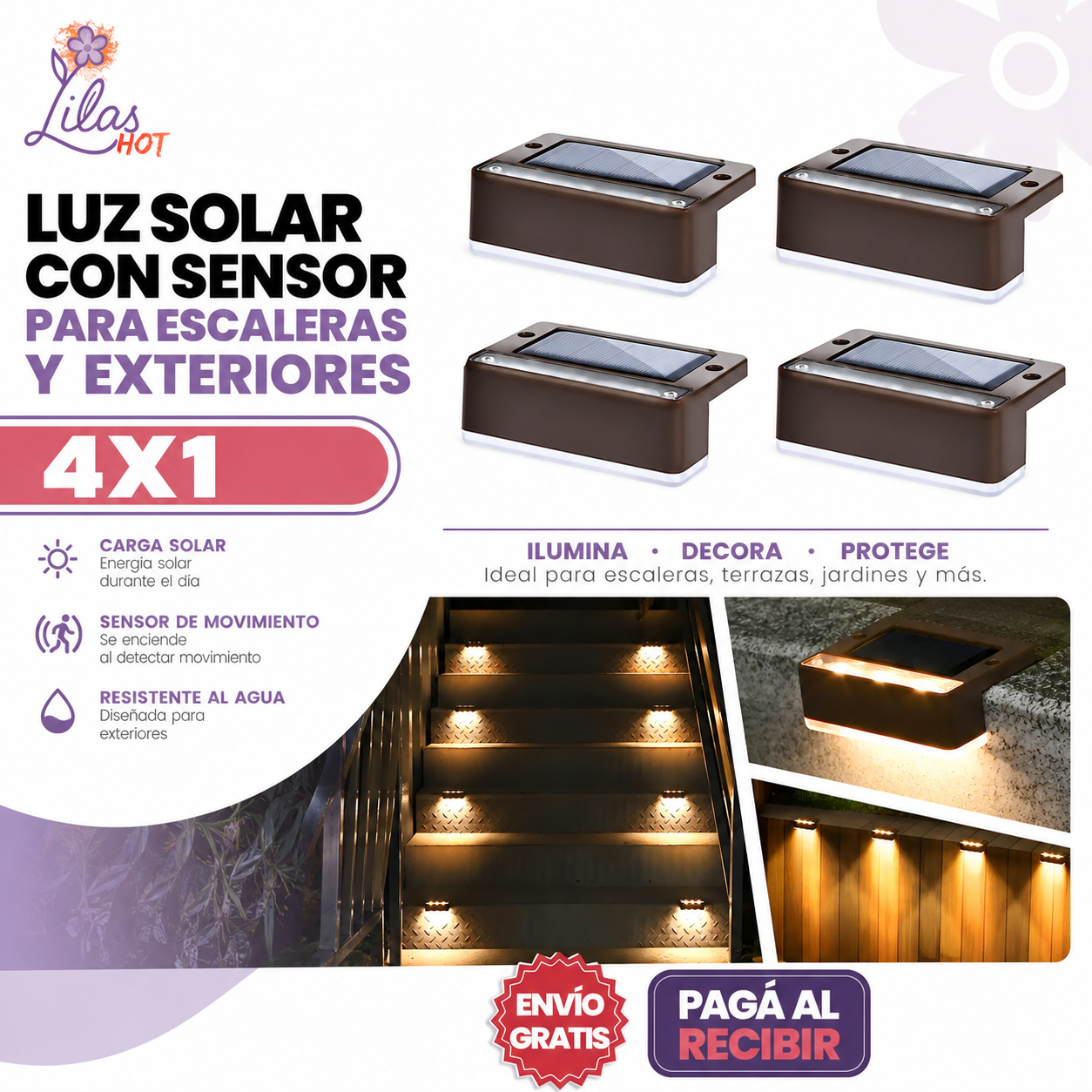 4x1 Luces Solares Premium para Escaleras