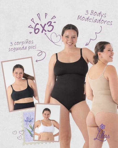 PROMO 6x3 | 3 Bodys Modeladores + 3 Corpiños Segunda Piel | Oferta por Hoy!