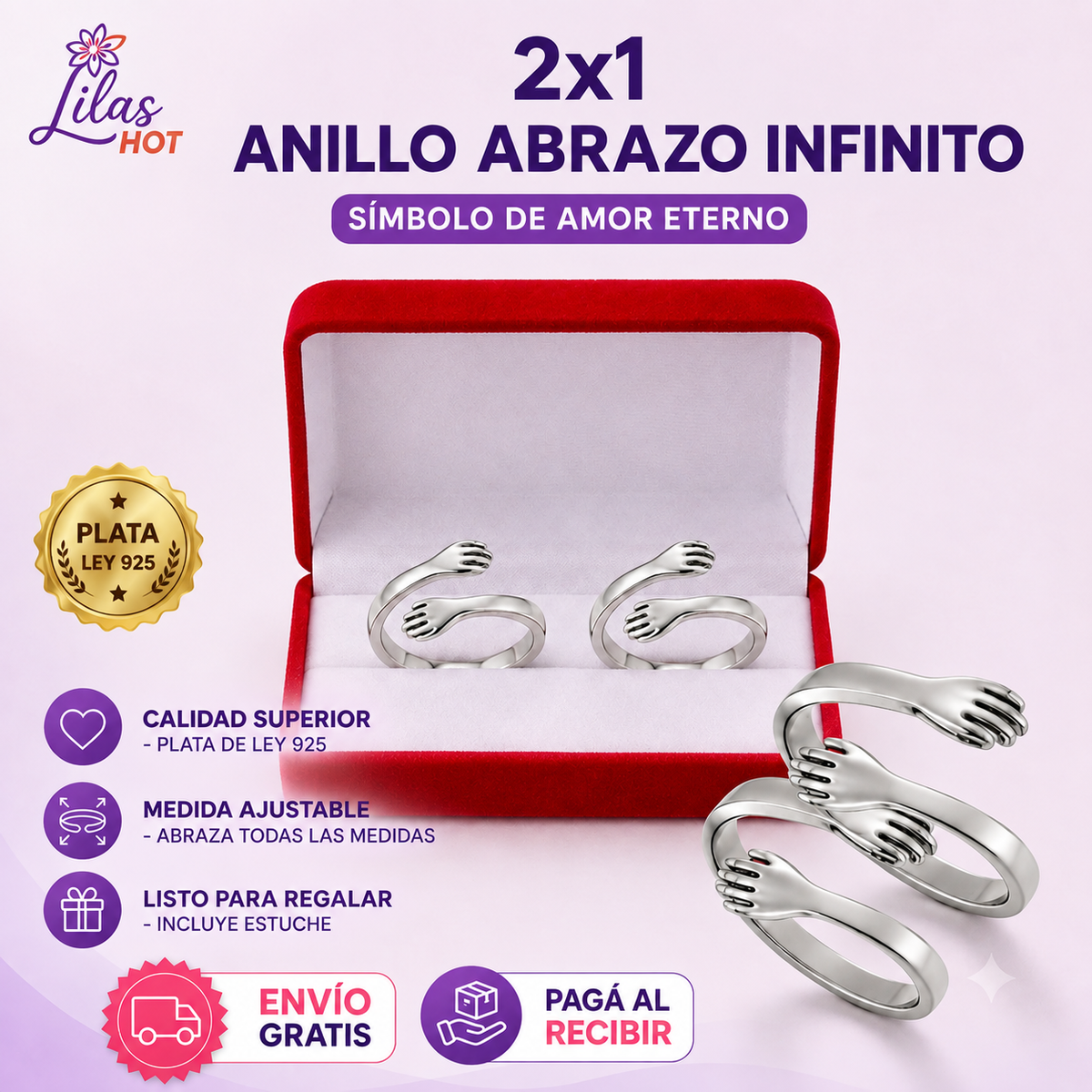 2x1 Anillo Abrazo Infinito de Plata | Liquidación 50%OFF
